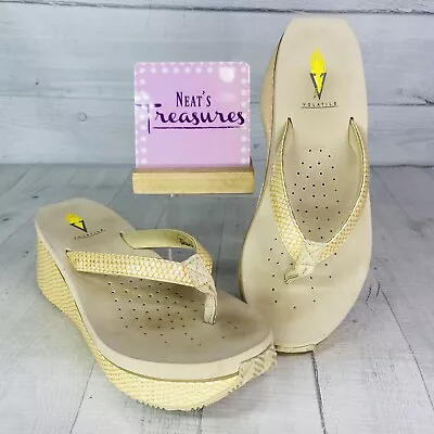 Volatile White Gold Textured Designed Wedge PlatformThong Flip Flop Sandals Sz 8 • $27.19