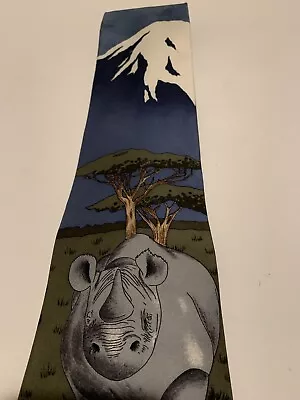 Vintage 1995 World Wildlife Fund Tie Rhinoceros A Vanishing Breed 100% Silk Tie • $14