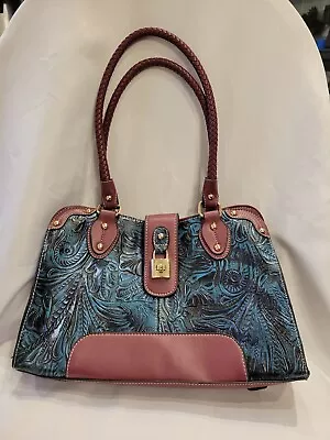 Madi Claire Large Purse Leather Embossed Shoulder Bag Braided Straps Multicolor  • $29.99