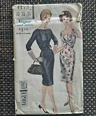 Vintage Vogue 4173 Dress Pattern 1960s Cocktail Tie Front 32 Bust Special Design • $35