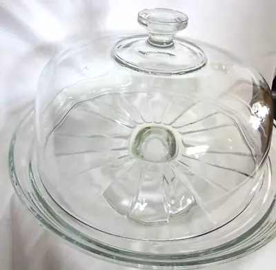 Vintage Anchor Hocking Presence Pedestal CLEAR Glass Cake Plate Stand Domed Lid • $25