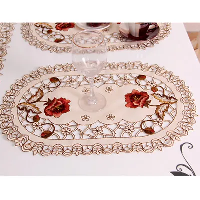 £4.70 • Buy 1/4pcs Embroidered Peony Cutwork Table Placemats Lace Oval Doily Mat Party Decor