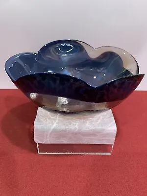 Murano Venezia Italy For Crate & Barrel Blue Swirl Small Petal Art Glass Bowl • $34.99