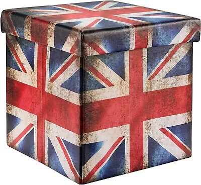 1 Seat Folding Ottoman Storage Toy Box Cube Chest Union Jack U.K. Flag Design • £9.49