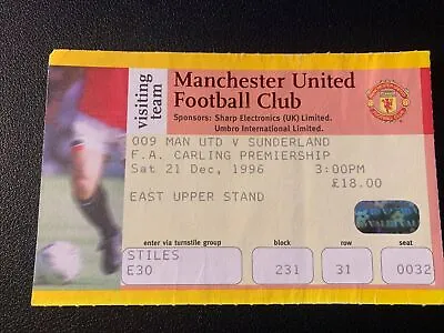 1996 Eric Cantona The King Celebration Ticket Man Utd V Sunderland 21.12.96 • £40