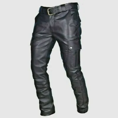 Men's Cowhide Black Leather Cargo Pants/Trousers With Cargo Pockets • $109.99