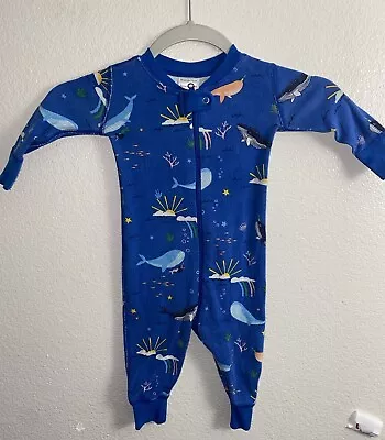 Hanna Andersson Blue Whale Ocean Scene One Piece Pajama Size 70 Or 6-12 Months • $12.95