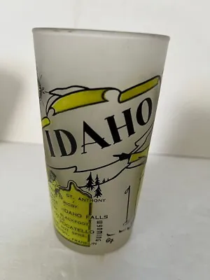Vintage IDAHO State Frosted Glass HAZEL ATLAS With  Map  And Graphics • $4.99