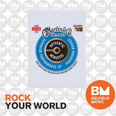 3 Pack Martin MA540 Authentic Acoustic SP Guitar Strings Phos Bronze Light 12-54 • $31.95