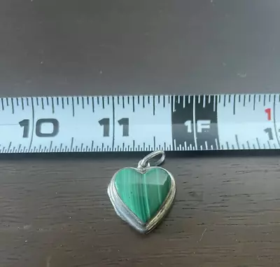 VINTAGE 925 Boma  MALACHITE HEART  LOCKET PENDANT OPENS • $18