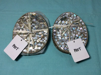 $49.99 • Buy Pier 1 Easter Coasters Set Of 8 Egg Shaped Coasters~Abalone Shell~Gold~Sparkles
