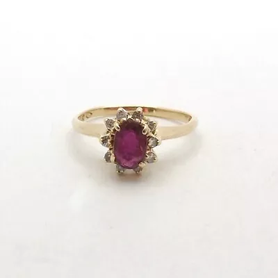 10k Gold Ruby Diamond Ring Halo Flower July Birthstone Sz5 • $199