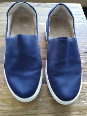 J/SLIDES Abba Navy Blue Satin Slip On Platform Sneakers Womens Size 9.0 • £38.57