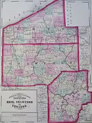 Erie Crawford & Venango Counties Pennsylvania 1872 O.W. Gray Detailed Map • $54.40