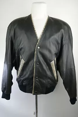 VTG Marc Buchanan Pelle Pelle  Leather Jacket Men Size Large 40  Snake Skin Trim • $119.97