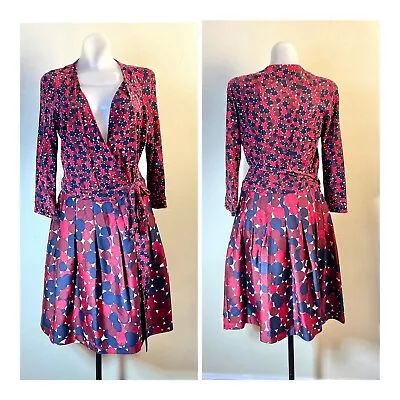 Diane Von Furstenberg Sz 8 Jewel Mikado Full Wrap Dress Wool Silk Blend Pockets • $48.68