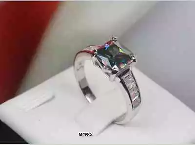 Cz Rainbow Mystic Topaz Hypoallergenic Ring Princess Cut Sterling Silver 925 • $9.17