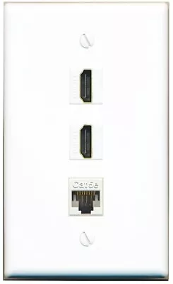 2 HDMI 1 CAT5E JACK RJ45 Ethernet Coupler Jack Wall Plate Flat White • $12.44