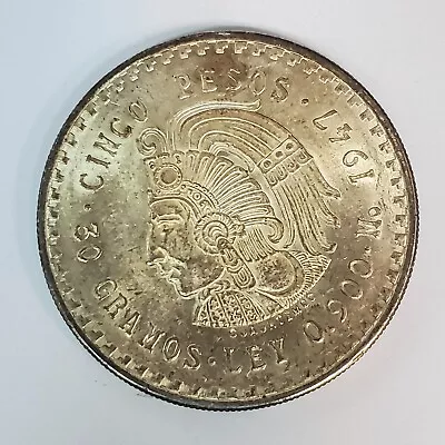 1947 Mexico .900 SILVER 5 Pesos  Cuauhtemoc  Coin 2 • $39.99