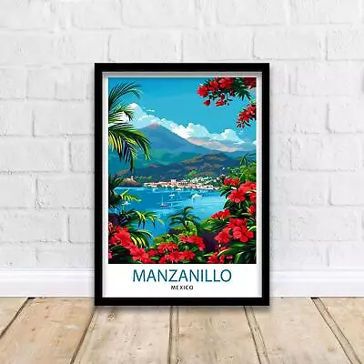 Manzanillo Mexico Travel Poster Tropical Paradise Art Mexican Beach Resort Print • $167.85