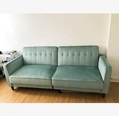 Vintage Tufted Mint Green Mid Century Sofa Convertible Sofa Bed Couch Loveseat • $599.99