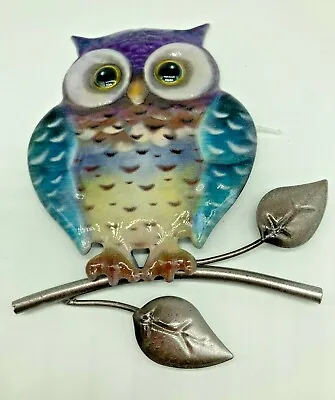 Metal Owl Wall Art Blue Metal Garden Ornament Indoors Outdoors • £7.99