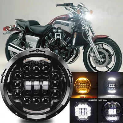 Black 7  Inch Round LED Headlight DRL Hi-Lo Motorcycle For Yamaha Vmax 1200 1700 • $48.23