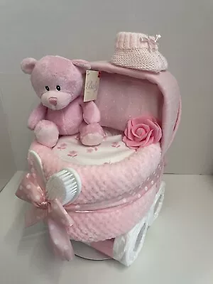 Pink Nappy Cake Pram - Baby Shower Gift New Baby Girl Pink Baby Hamper • £49.99