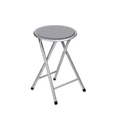 Grey Folding Stool Round Chair Kitchen Breakfast Bar Office Stool Silver Seat • £10.95