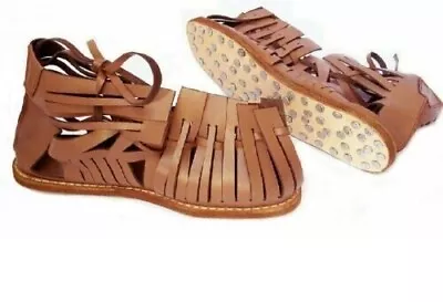 Roman Gladiator Sandals Medieval Genuine Leather Handmade Sandals For Halloween • $74.99