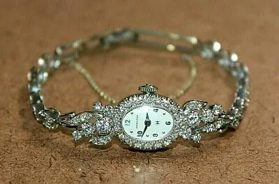 Vintage Hamilton 14k White Gold 1.60 TCW Diamond Ladies Mechanical Watch [110WEI • $1399.99