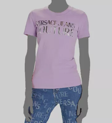 $200 Versace Jeans Couture Women's Purple Logo Tee Top Size M • $56.38