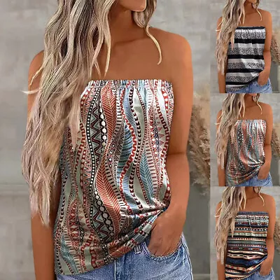 £8.29 • Buy Women's Strapless Bandeau Boob Tube Tops Summer Beach Boho Blouse T Shirt Top