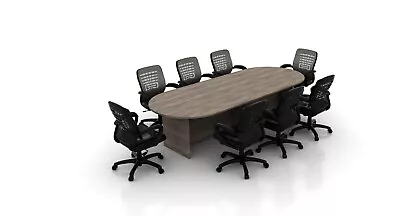 10ft Racetrack Shaped Conference Table Set 8 Mesh Offices Chairs With Fixed Arms • $2445