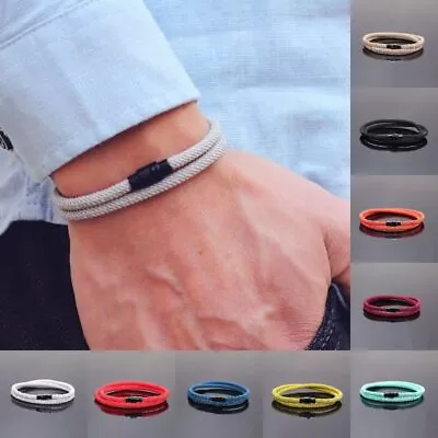 Minimalist Men Bracelet New Magnet Buckle Rope Double Layer Magnetic Hand Chain • £3.89