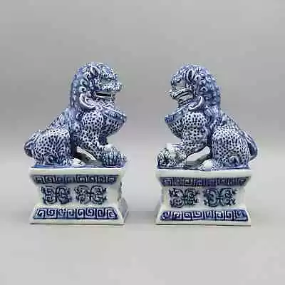 Hand Painted Ceramic Foo DogsGuardian Lions Blue And White Ceramics • $81.34