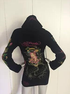 Ed Hardy By Christian Audigier  Hooded Sweater Mini Black Dress Size S • $71.99