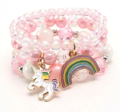 $9.99 • Buy 3PCS Unicorn Rainbow Bracelet Jewellery Kids Girls Birthday Christmas AU Stock