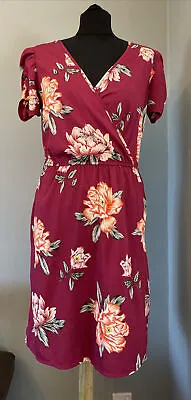 NewLook Size 10 Tall Magenta Floral Wrap Dress • £4.99