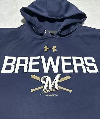 Milwaukee Brewers Under Armour Coldgear MLB Hoodie Sweatshirt Navy Blue Men’s XL • $5.94