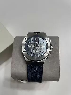 Michael Kors Men's Lennox Chronograph Black And Blue Silicone Watch NIB MK8983 • $110