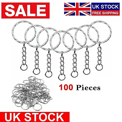 100pcs Silver Keyring Blanks Tone Key Chains Open Split Jump Ring 4 Link Tags • £4.95