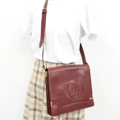 $95.57 • Buy Cartier Shoulder Bag Must Crossbody Leather Bordeaux Authentic From Japan