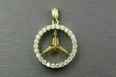 2CT Round Cut Simulated Diamond Mercedes Shape Pendant 14k Yellow Gold Over • $132.99