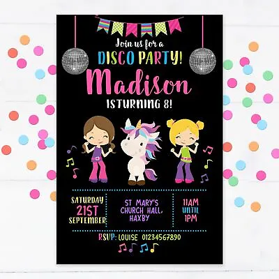 Personalised Unicorn Disco Party Invitations Birthday Invites 10 + Envelopes • £5.95