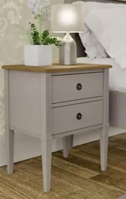 BNWT Laura Ashley Eleanor 2 Drawer Bedside Table Pale French Grey With Oak Top • £295