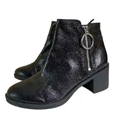 H&M Faux Crackled Leather Ankle Booties Boots With Zip Black Women’s Size 8 • $19.99