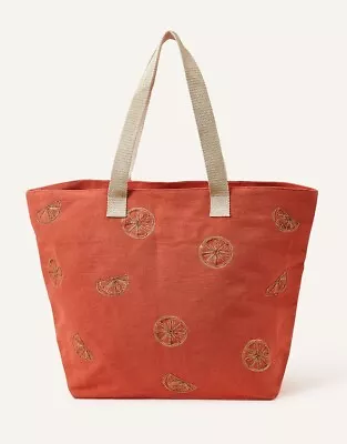 New With Tags Accessorize Orange Citrus Print Beaded Beach Bag • £17.99