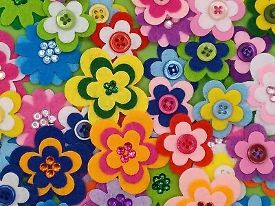 15 Layered Felt Flowers With Gems And Buttons. Toppers Embellishments.  • £4.95