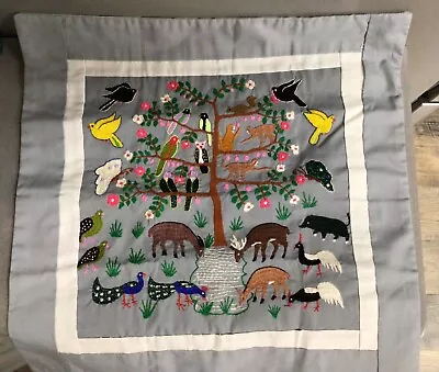 Hmong Story Cloth Pillow Cover 16  - Monkeys Birds Deer - Hand Embroidered • $15